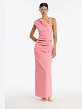 SIR the label One-Shoulder Gathered Pink Gown